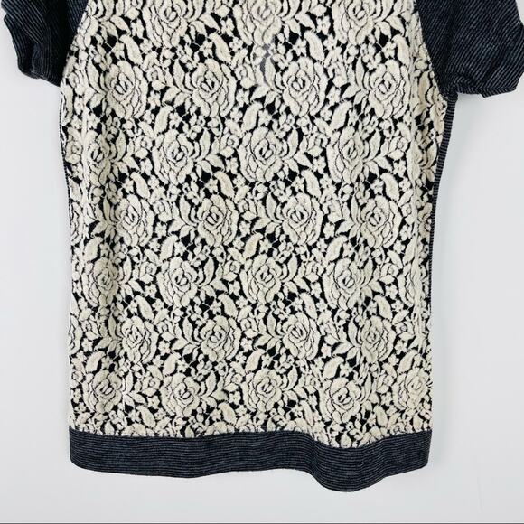 NEW Sanctuary black cream floral rose striped textured tee shirt top medium - Picture 3 of 8